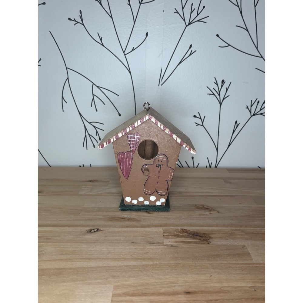Hand Painted Gingerbread Man Wooden Birdhouse Ornament Christmas Folk Art Decor